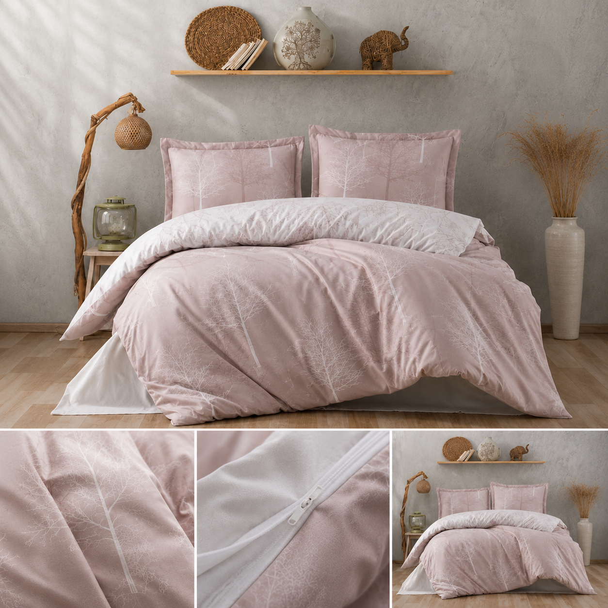 Parure de lit Lavella Elya Ranforce 200 x 220 cm, 4 pièces – Rose