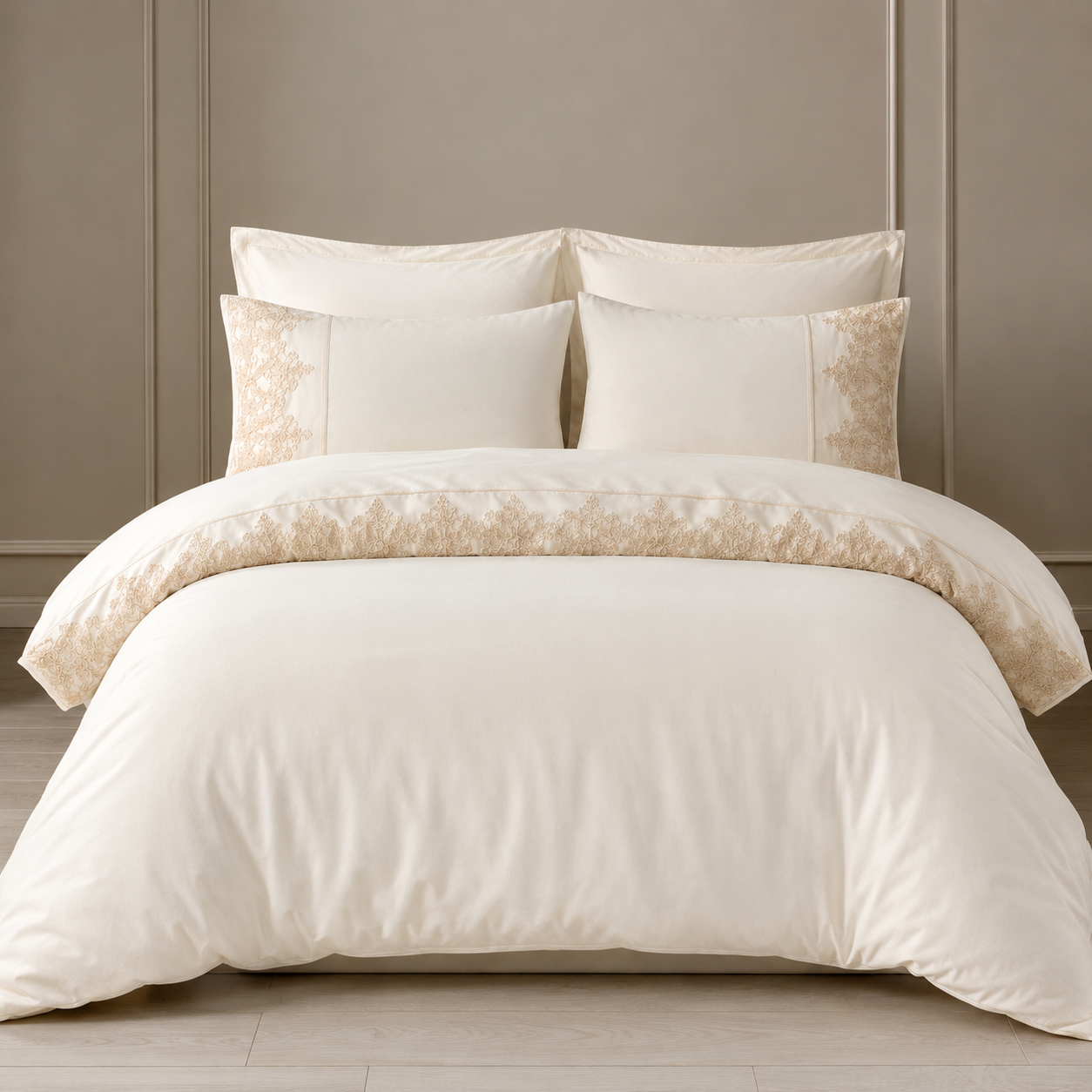 Parure de lit Lavella Nisa 200 x 220 cm – Blanc | 6 pièces