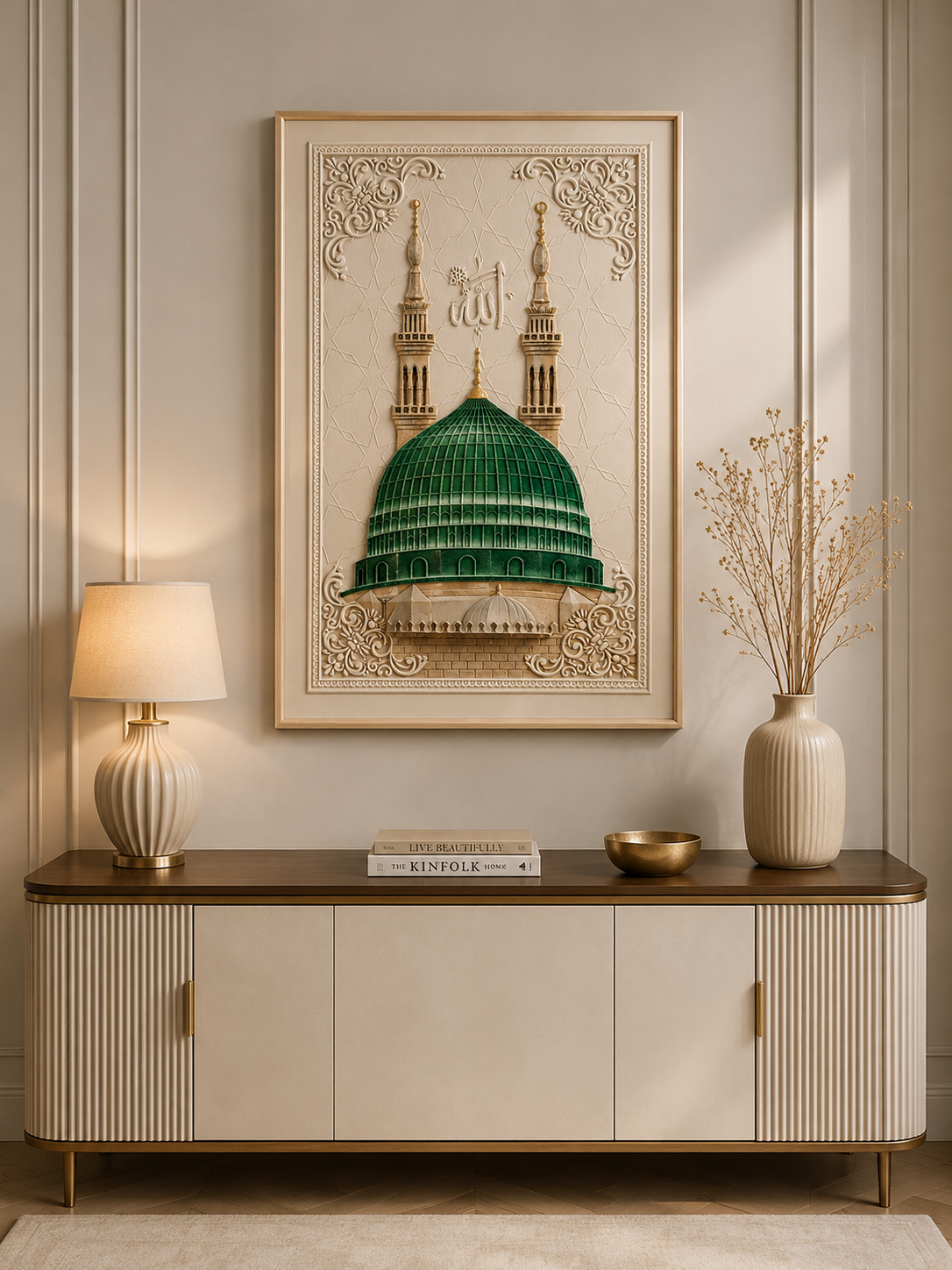 Yeşil Kubbe Dekoratif Duvar Tablosu | 80x120 cm | Bej