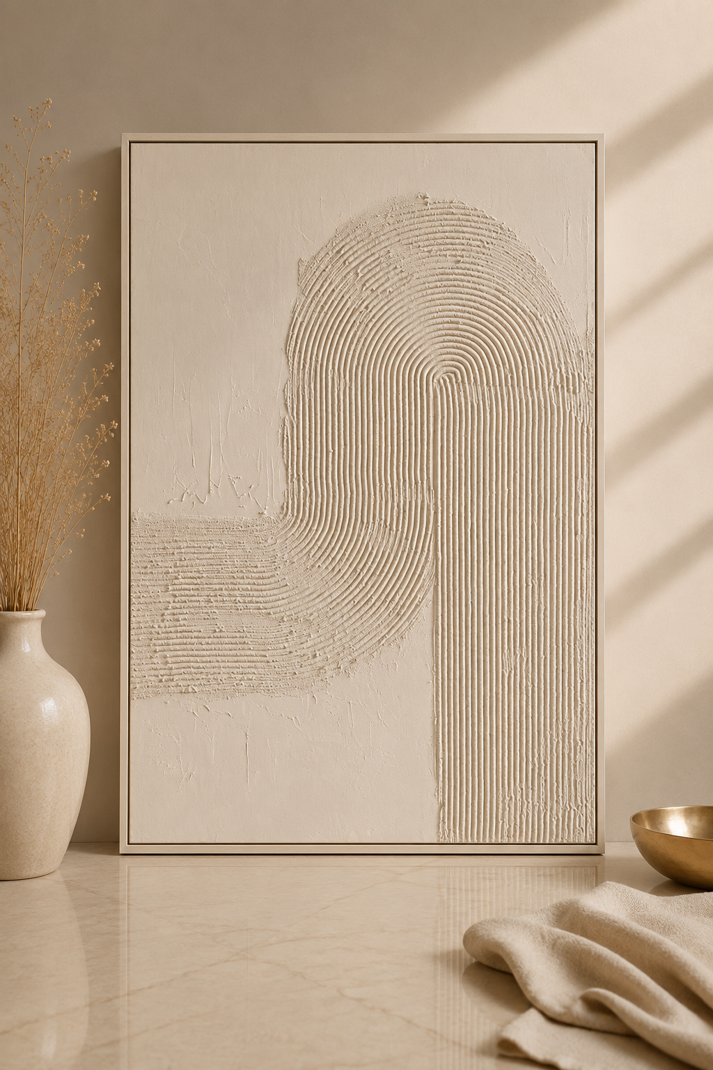 Modernes, abstraktes Wandbild mit Relief | 80 x 120 cm | Beige