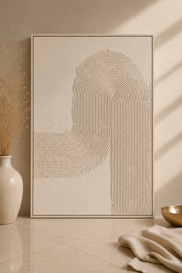 Modernes, abstraktes Wandbild mit Relief | 80 x 120 cm | Beige
