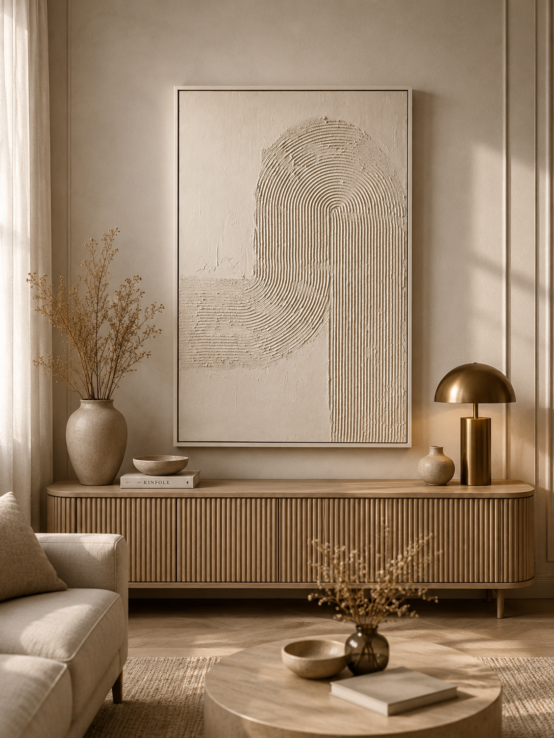 Modern Soyut Kabartmalı Duvar Tablosu | 80x120 cm | Bej