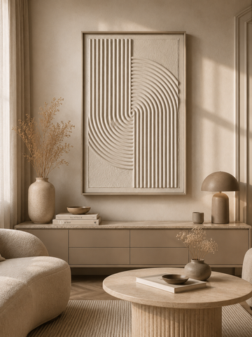 Modernes Wandbild mit geometrischem Reliefmuster | 80 x 120 cm | Beige