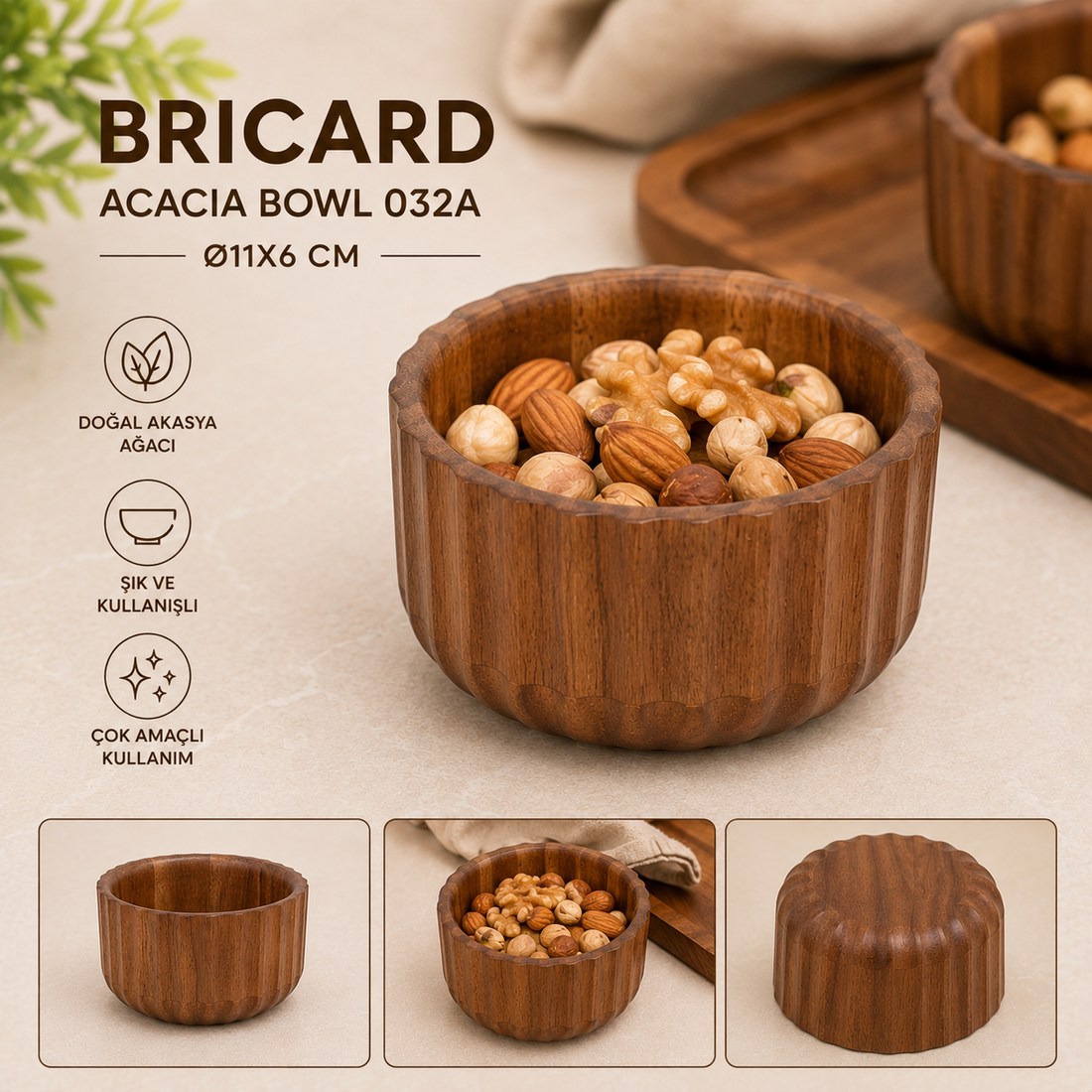 BRICARD Akasya Ahşap Kase 032A | Ø11X6 CM