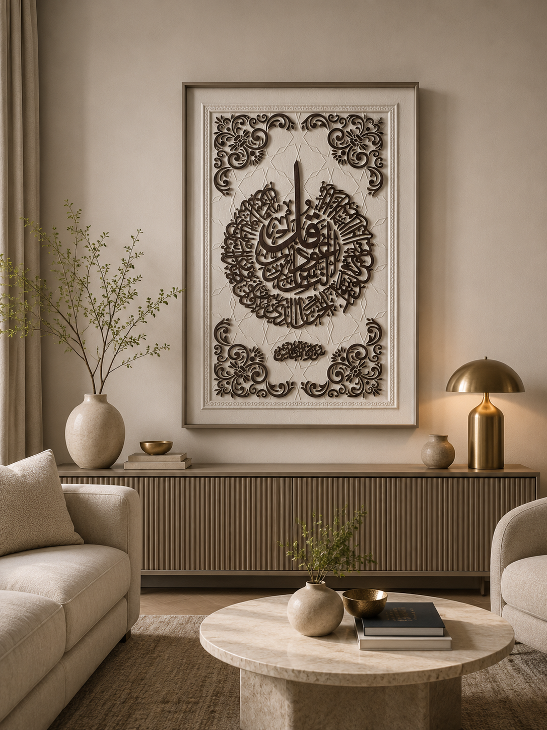 Ayetel Kürsi decoratief wandschilderij – 80 x 120 cm – beige & bruin