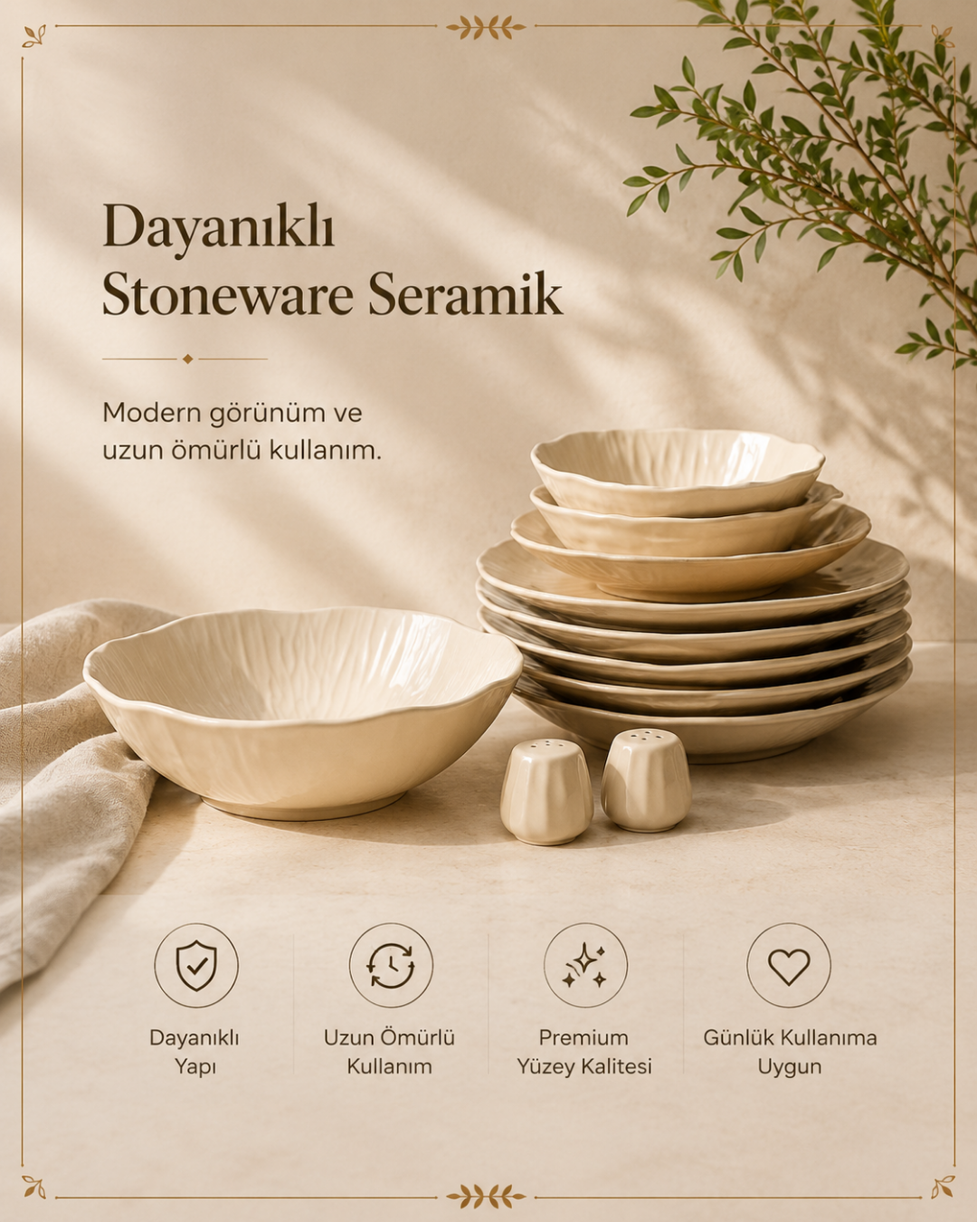 Kadoland Clover Beige | 27-Piece Modern Dinner Set for 6