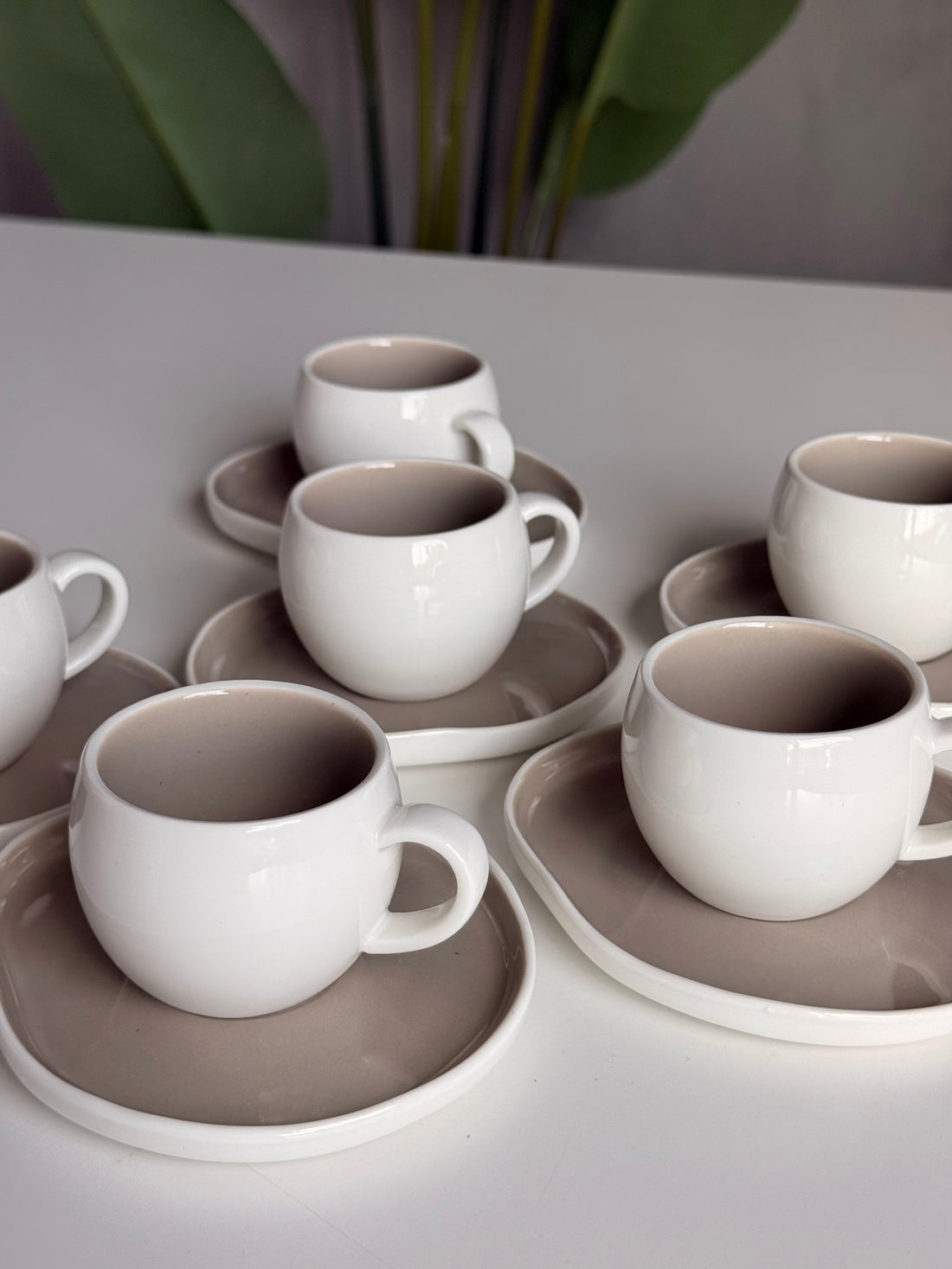 Mulex Türkischer Kaffee-Tassenset für 6 Personen, grau/weiß