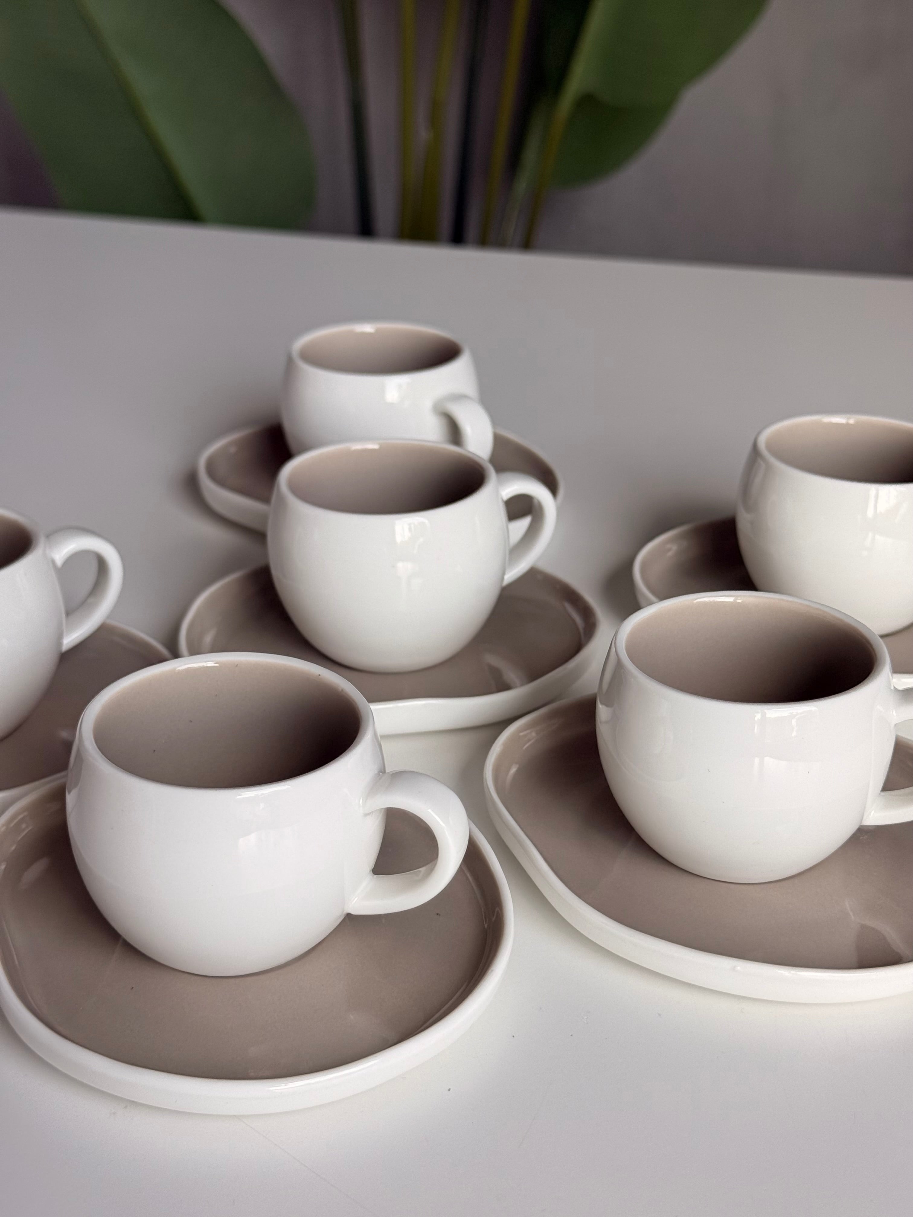 Set de tasses à café turc Mulex pour 6 personnes, gris/blanc