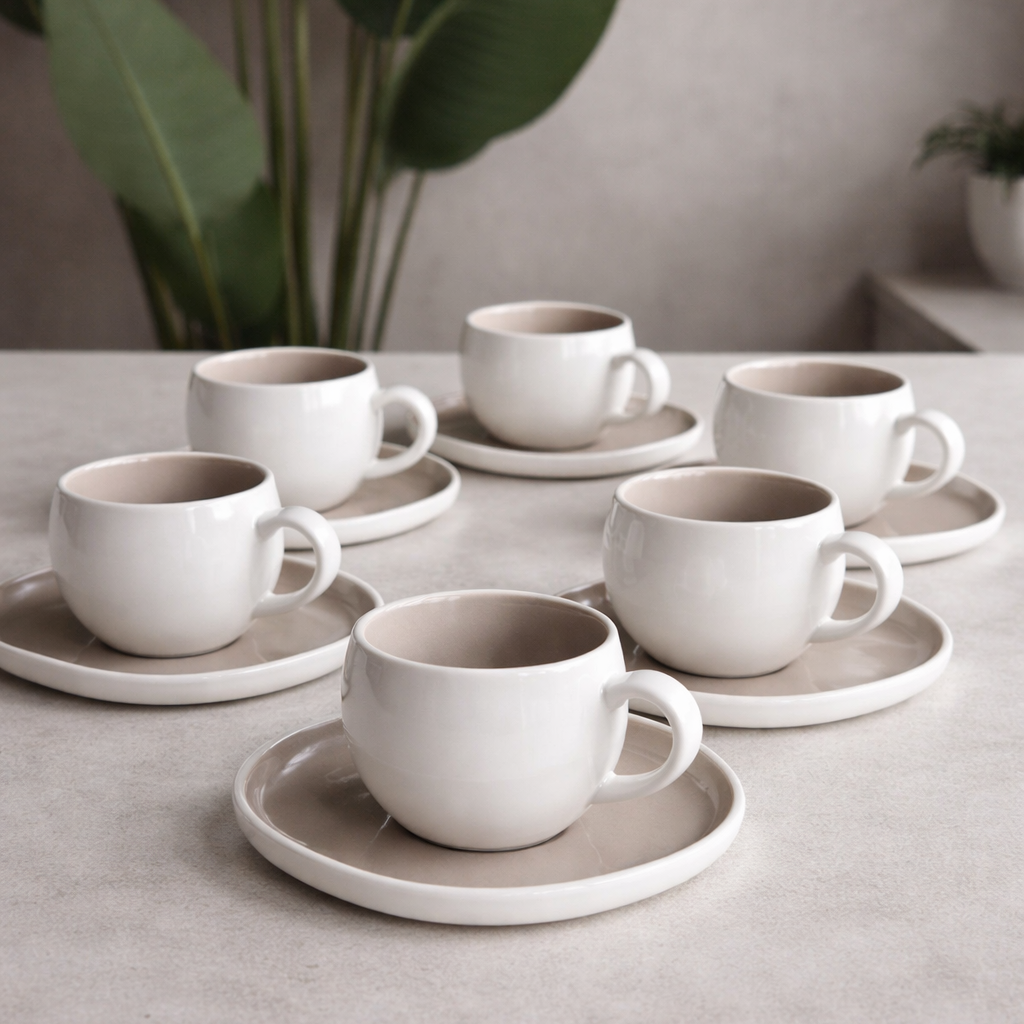 Mulex koffieservies voor 6 personen, grijs/wit