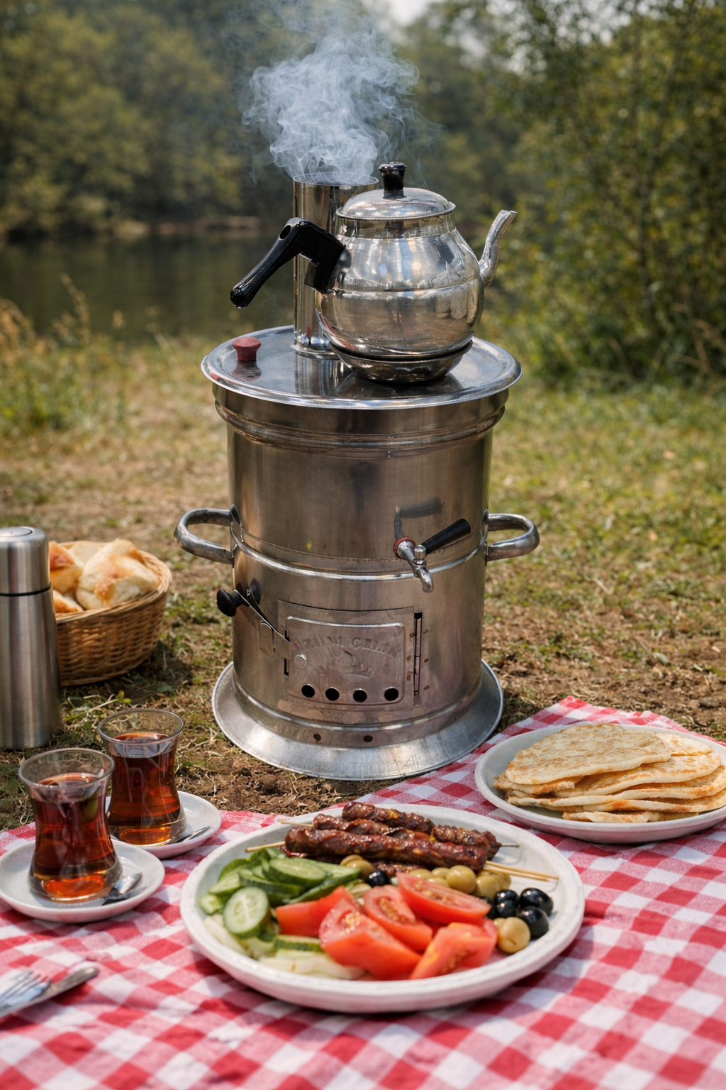 Picknickketel met één kraan | Houtgestookte semaver | 7 liter