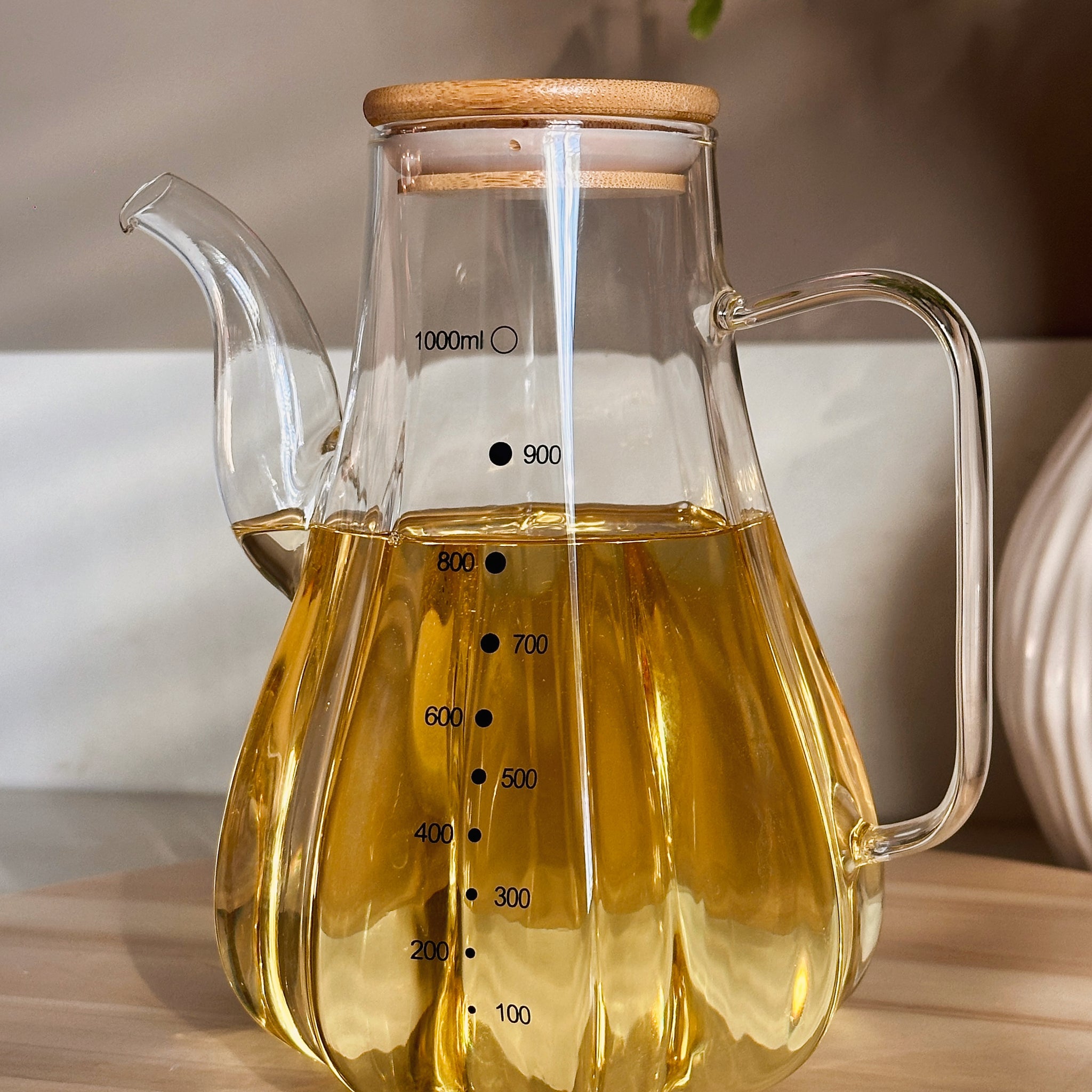 Kadoland Oliekan met Bamboe Deksel - Glas - 1000 ml