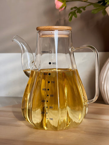 Kadoland Oliekan met Bamboe Deksel - Glas - 1000 ml