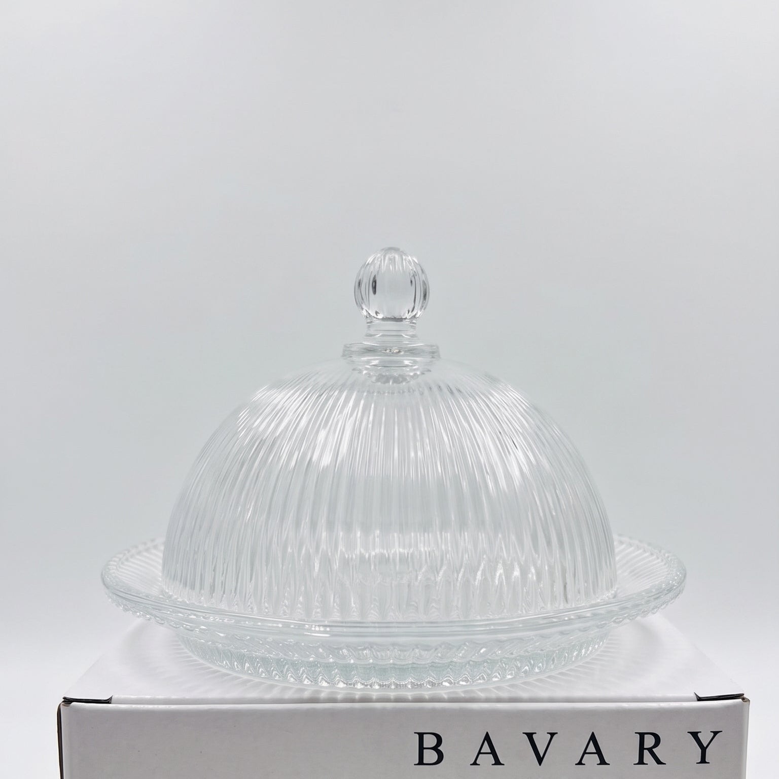 Bavary "Piramit" Çizgili Cam Fanuslu Sunum Tabağı (1 PCS)