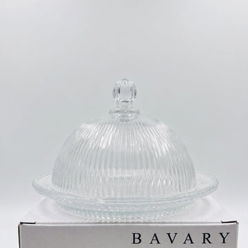 Bavary "Piramit" Çizgili Cam Fanuslu Sunum Tabağı (1 PCS)