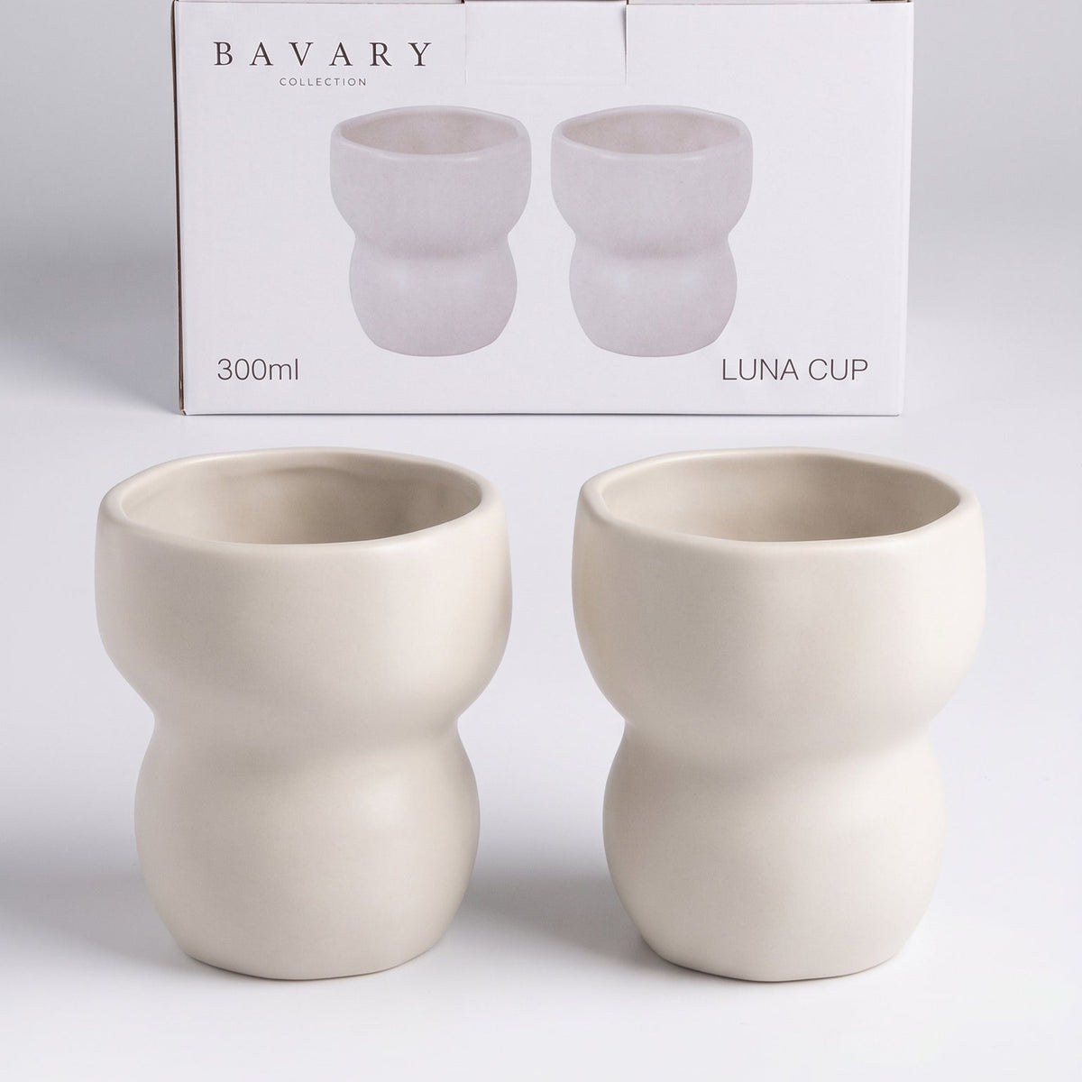Bavary "Luna Cup" Mat Bej Kulpsuz Seramik Fincan / Kupa Seti – 2 Parça (2 x 300 ml)