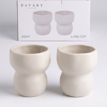 Bavary "Luna Cup" Mat Bej Kulpsuz Seramik Fincan / Kupa Seti – 2 Parça (2 x 300 ml)