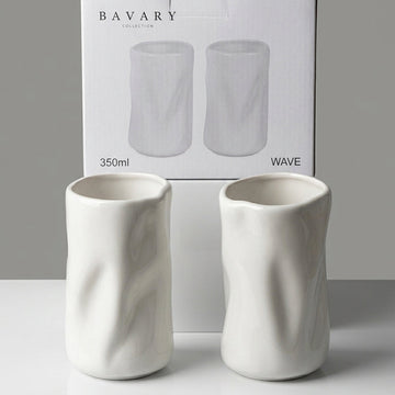 Bavary "Wave" Yüksek Form Kulpsuz Seramik Bardak / Kupa Seti – 2 Parça (2 x 350 ml)