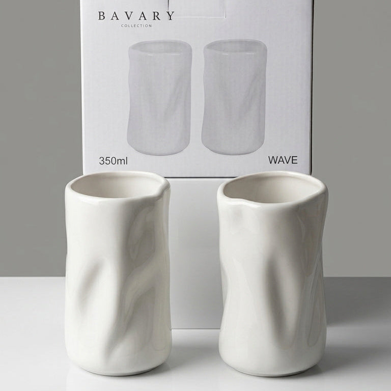 Bavary "Wave" Yüksek Form Kulpsuz Seramik Bardak / Kupa Seti – 2 Parça (2 x 350 ml)