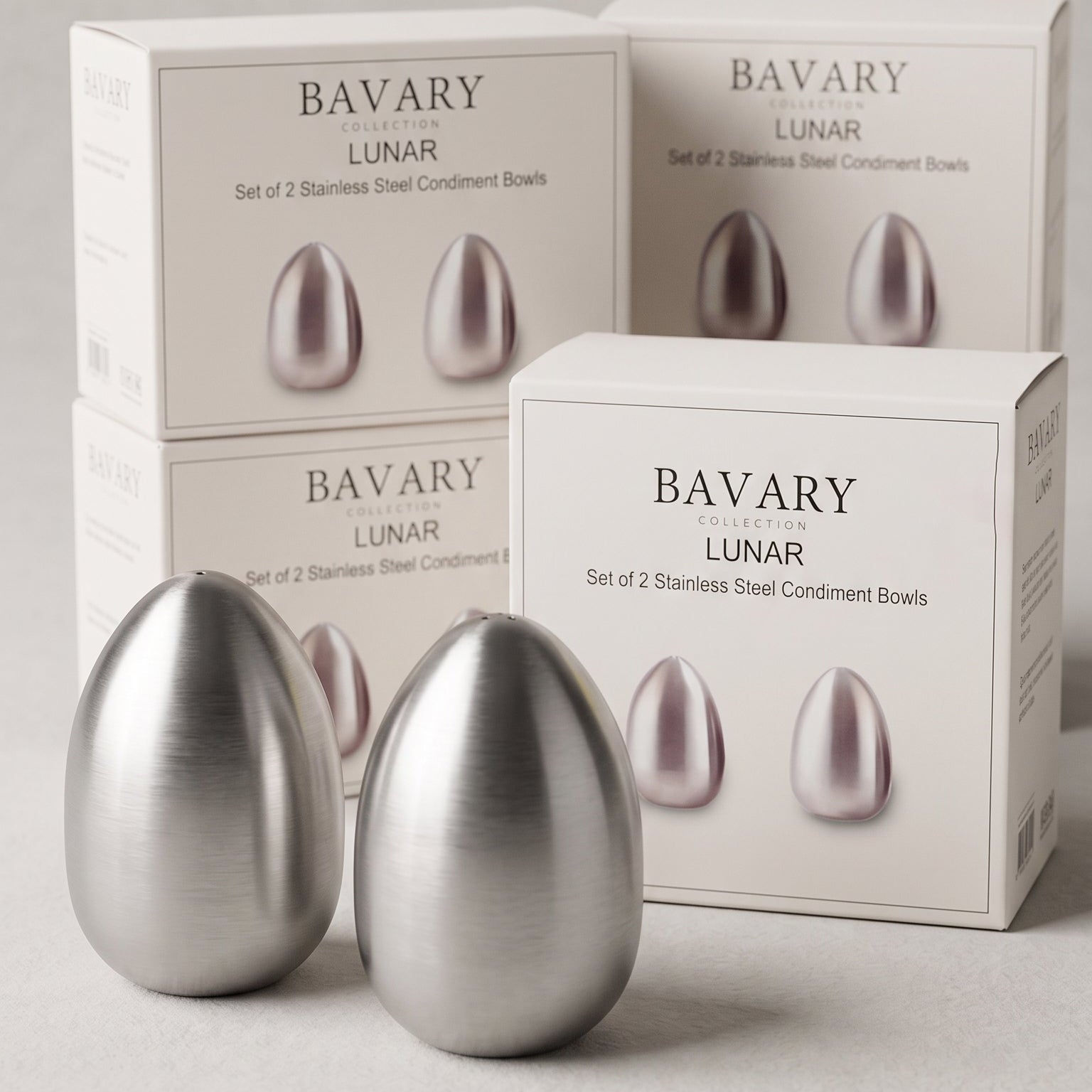 Bavary "Lunar" Paslanmaz Çelik Yumurta Formlu Tuzluk & Karabiberlik Seti – 2 Parça
