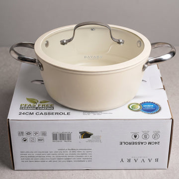 Bavary PFAS-Free Seramik Kaplama Cam Kapaklı Derin Tencere – 24 cm (KFBTG24)