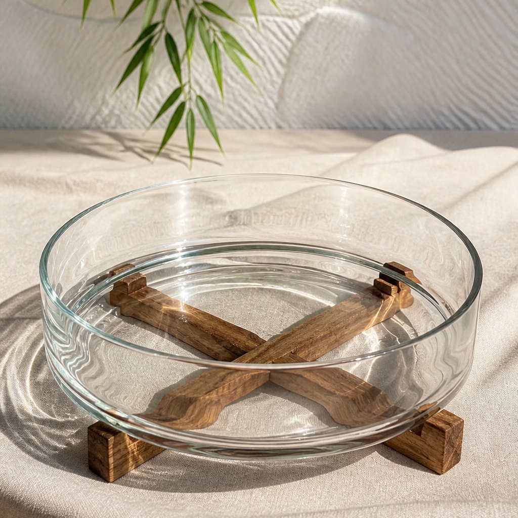 Bavary Glasschale mit Holzhalter – Mittel | 25,5 cm – 1,8 l