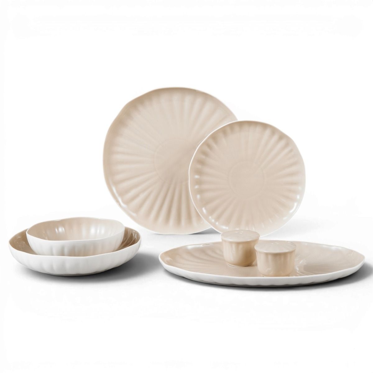 Bricard Remy 27-Piece Porcelain Dinner Set | White - Taupe | Serves 6