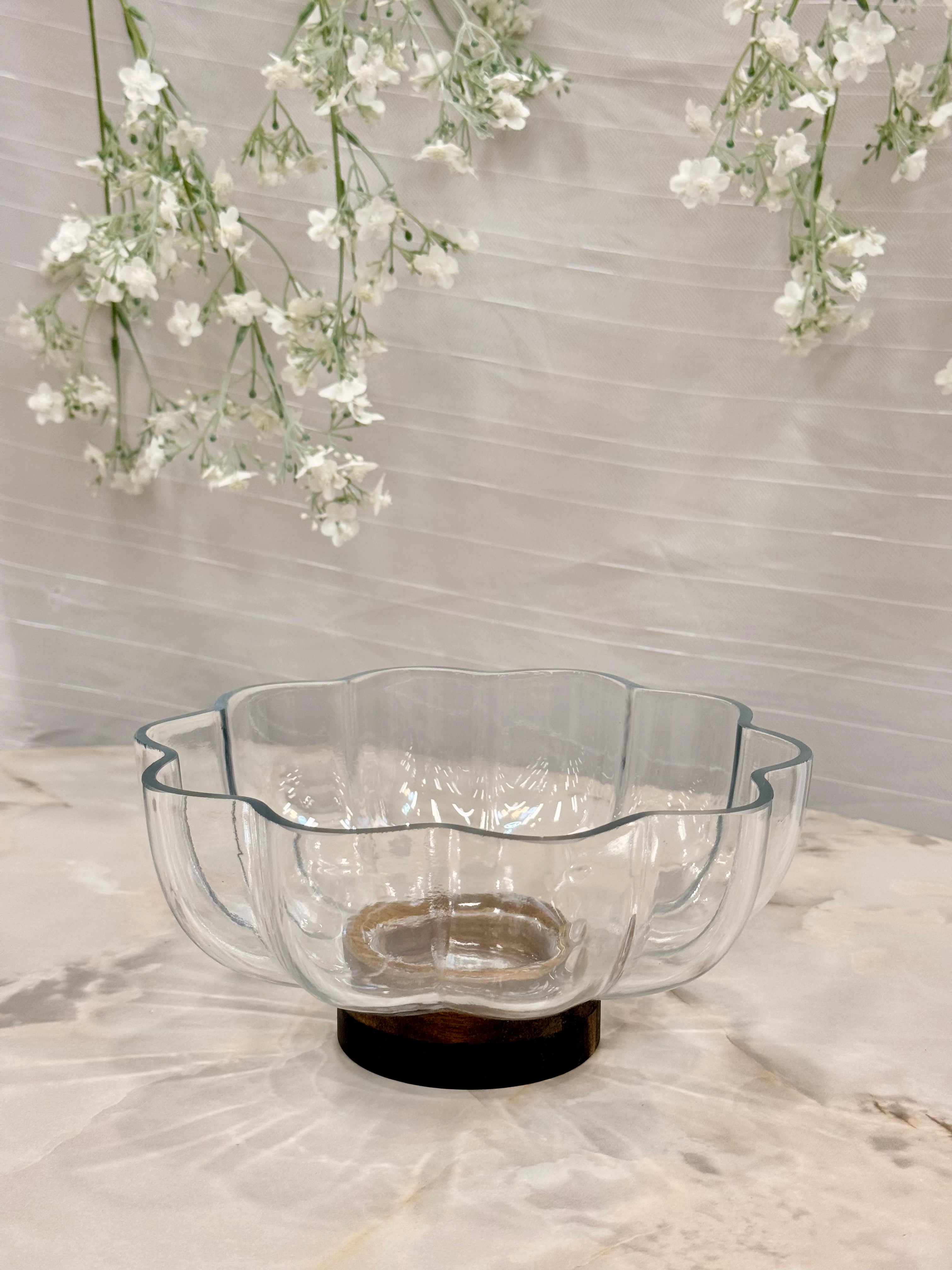 Bavary Glasschale mit Holzfuß – Durchmesser 21,8 cm – 1,34 Liter