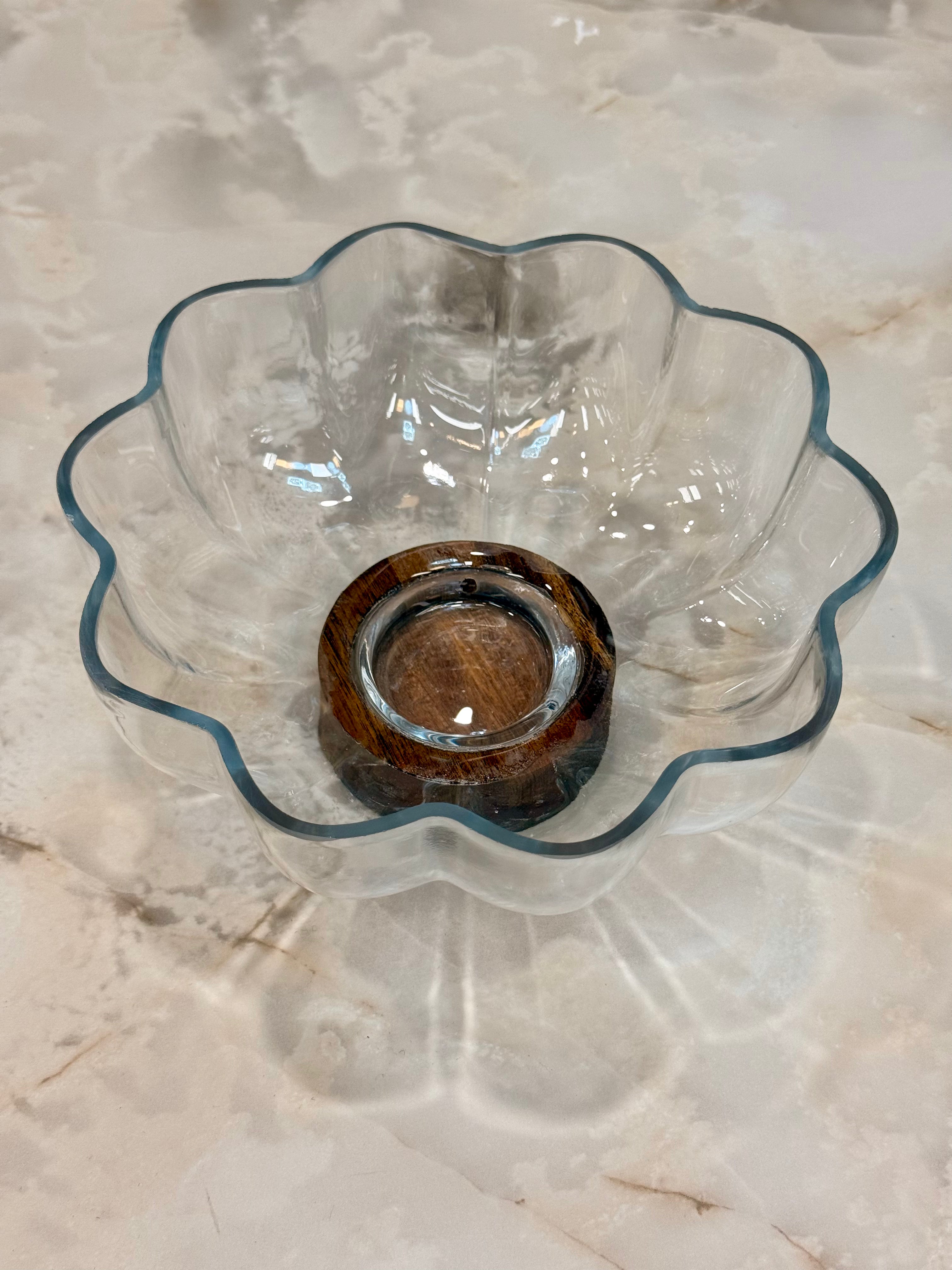 Bol en verre Bavary avec pied en bois - Diamètre 26,6 cm - 2,7 litres