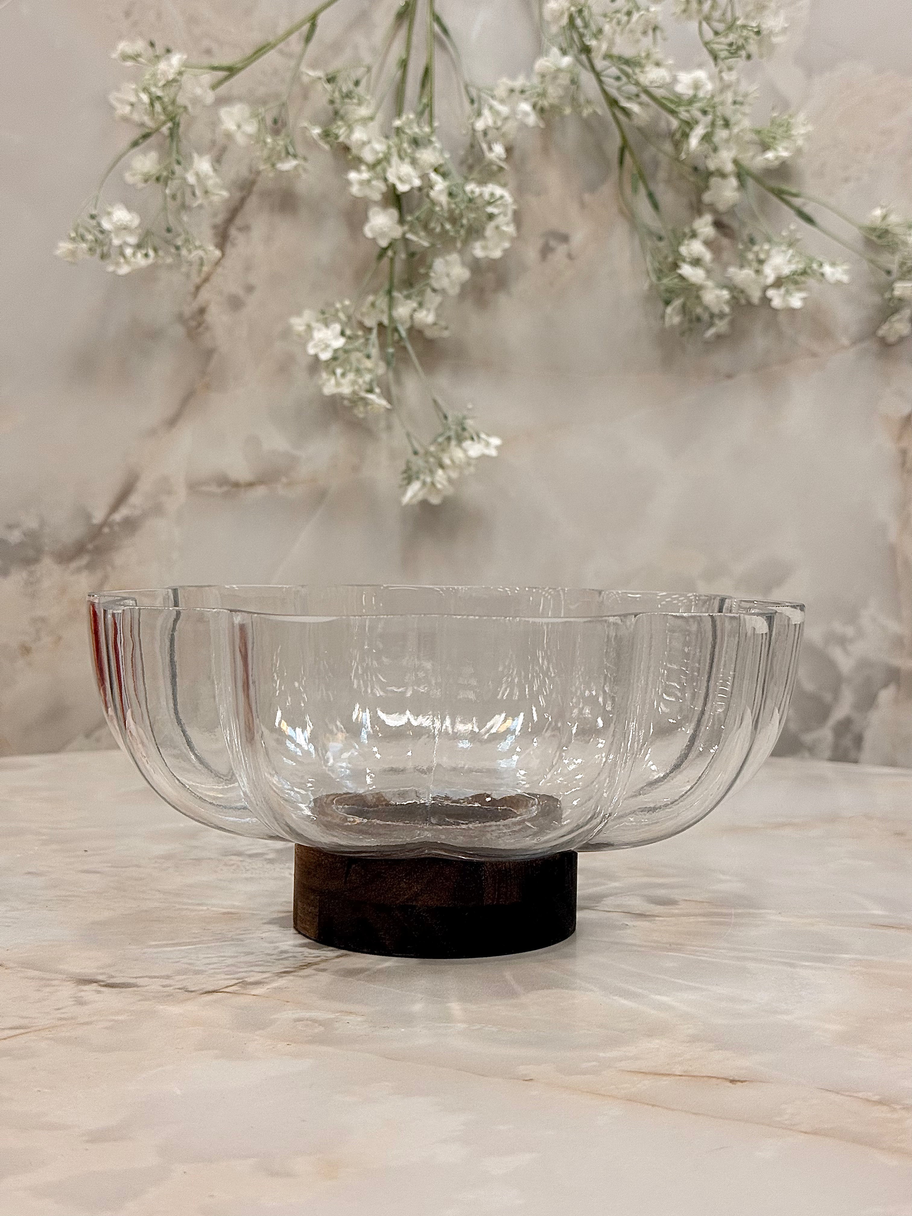 Bol en verre Bavary avec pied en bois - Diamètre 26,6 cm - 2,7 litres