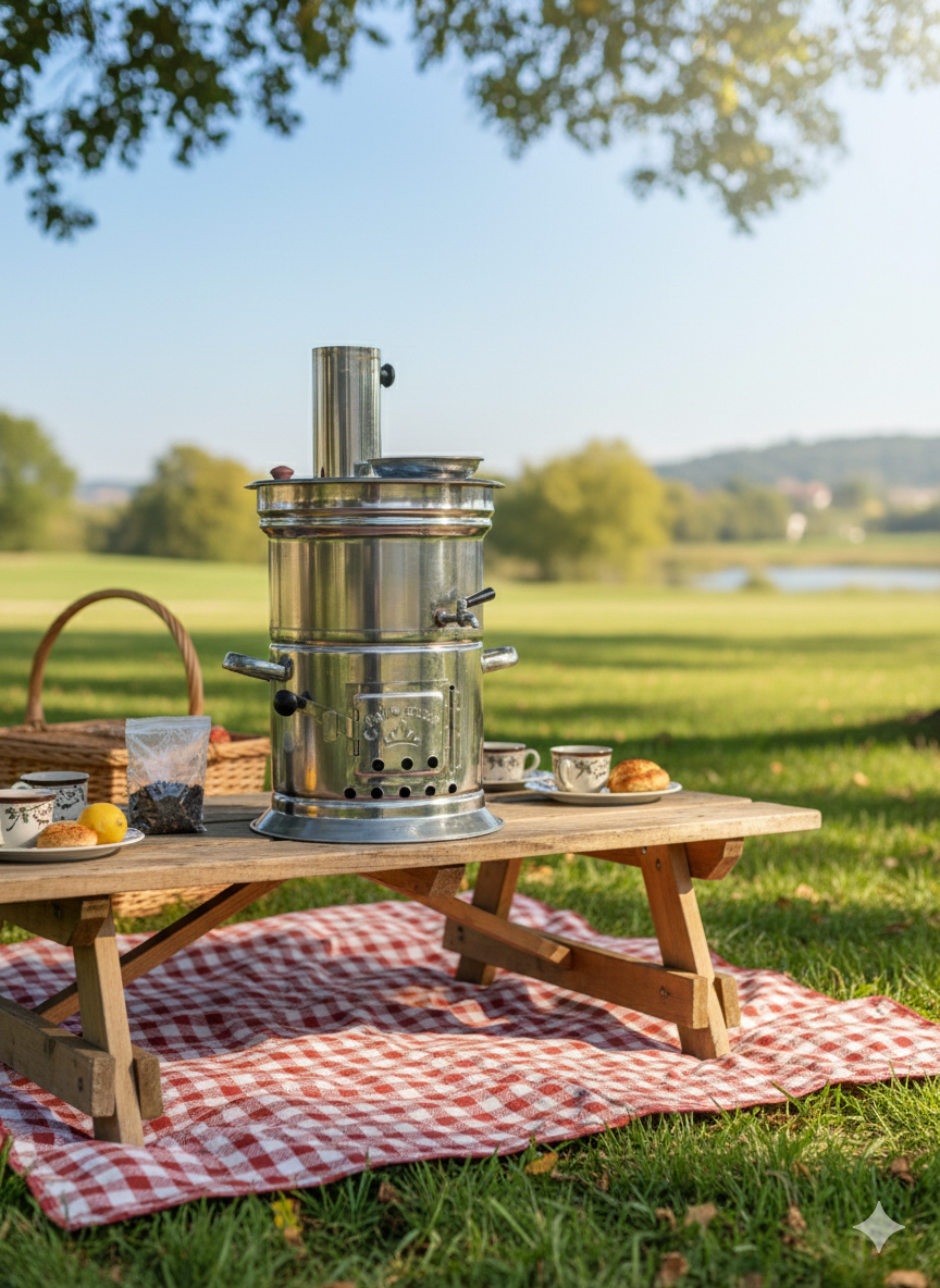 Picknick mit einem Wasserhahn | Holz-Samowar | 7 l