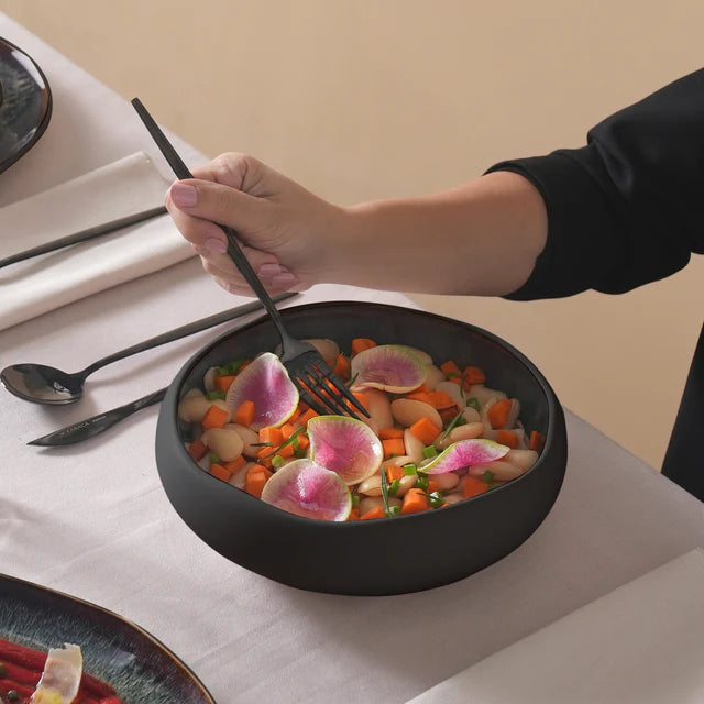 Karaca Streamline Galactic Stoneware Schwarz / 12-teiliges Geschirrset (55-teilig) / Geschirrset für 12 Personen (55-teilig)