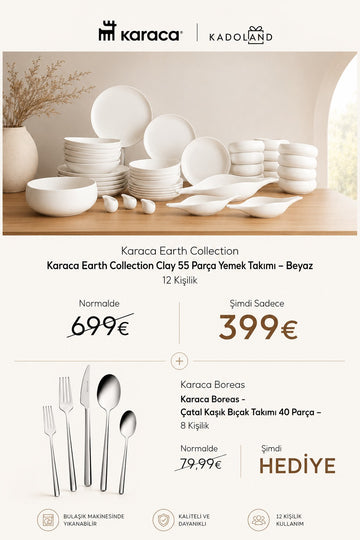 Karaca Earth Collection Clay 55 Parça Yemek Takımı + Karaca Boreas 40 Parça Çatal Kaşık Bıçak Takımı