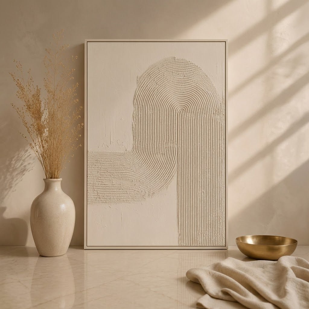Modern Soyut Kabartmalı Duvar Tablosu | 80x120 cm | Bej