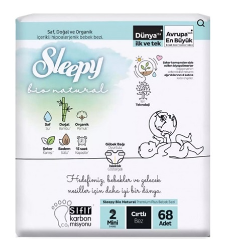 Sleepy Bio Natural Babyluier nr. 2 (3-6 kg) Mini - 68 stuks