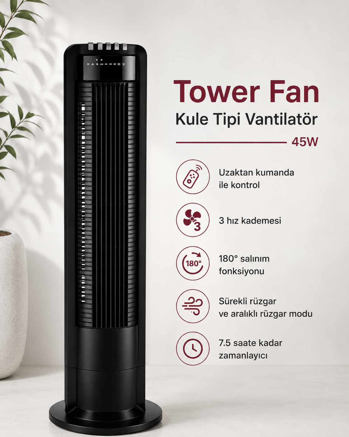 Tower Fan 45 W – Turmventilator mit Fernbedienung