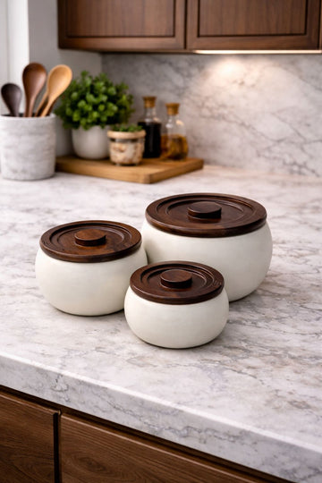 Bavary Terra Saklama Kavanozu Seti (Ahşap Kapaklı – 3’lü)