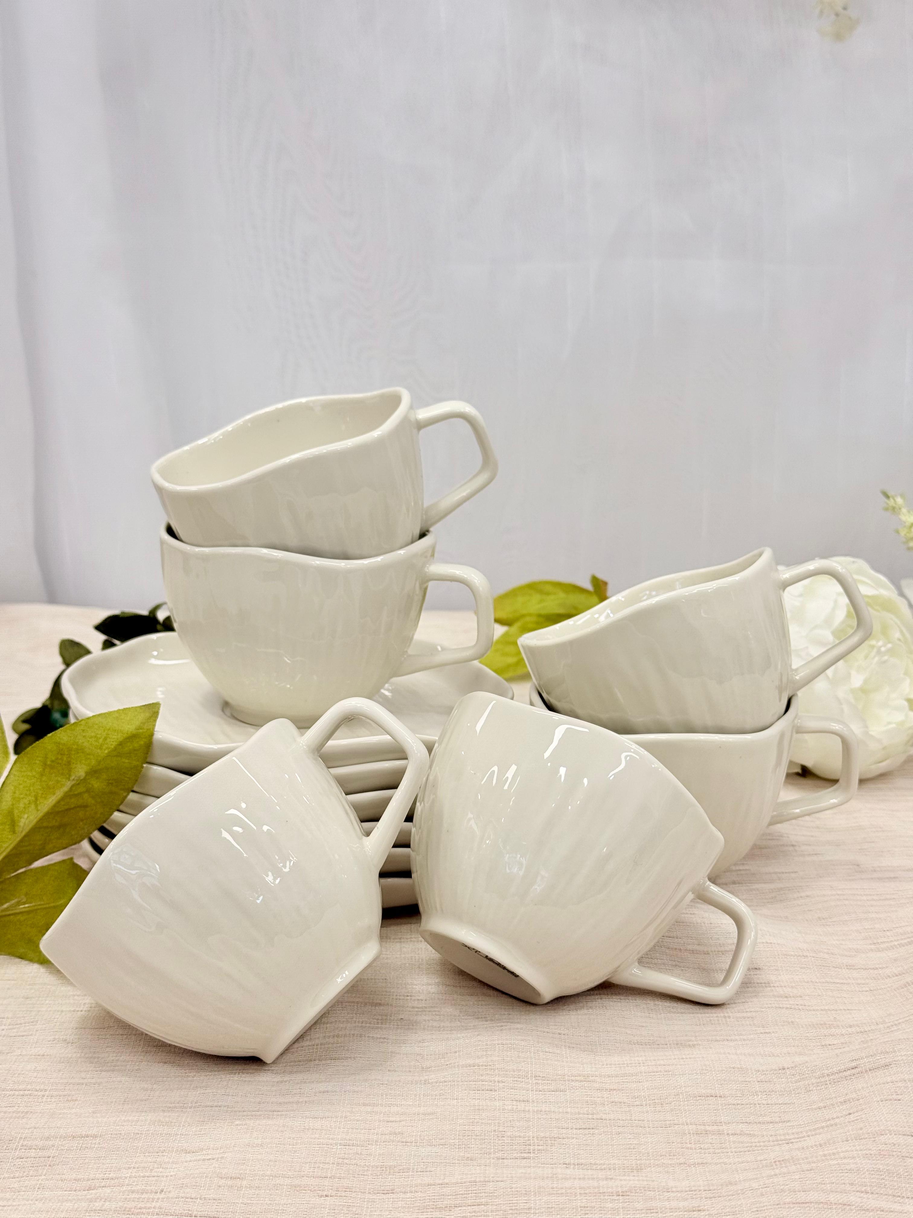 Kadoland Clover Beige Koffiekopjesset voor 6 personen, 12-delig | Groot formaat - 200 ml