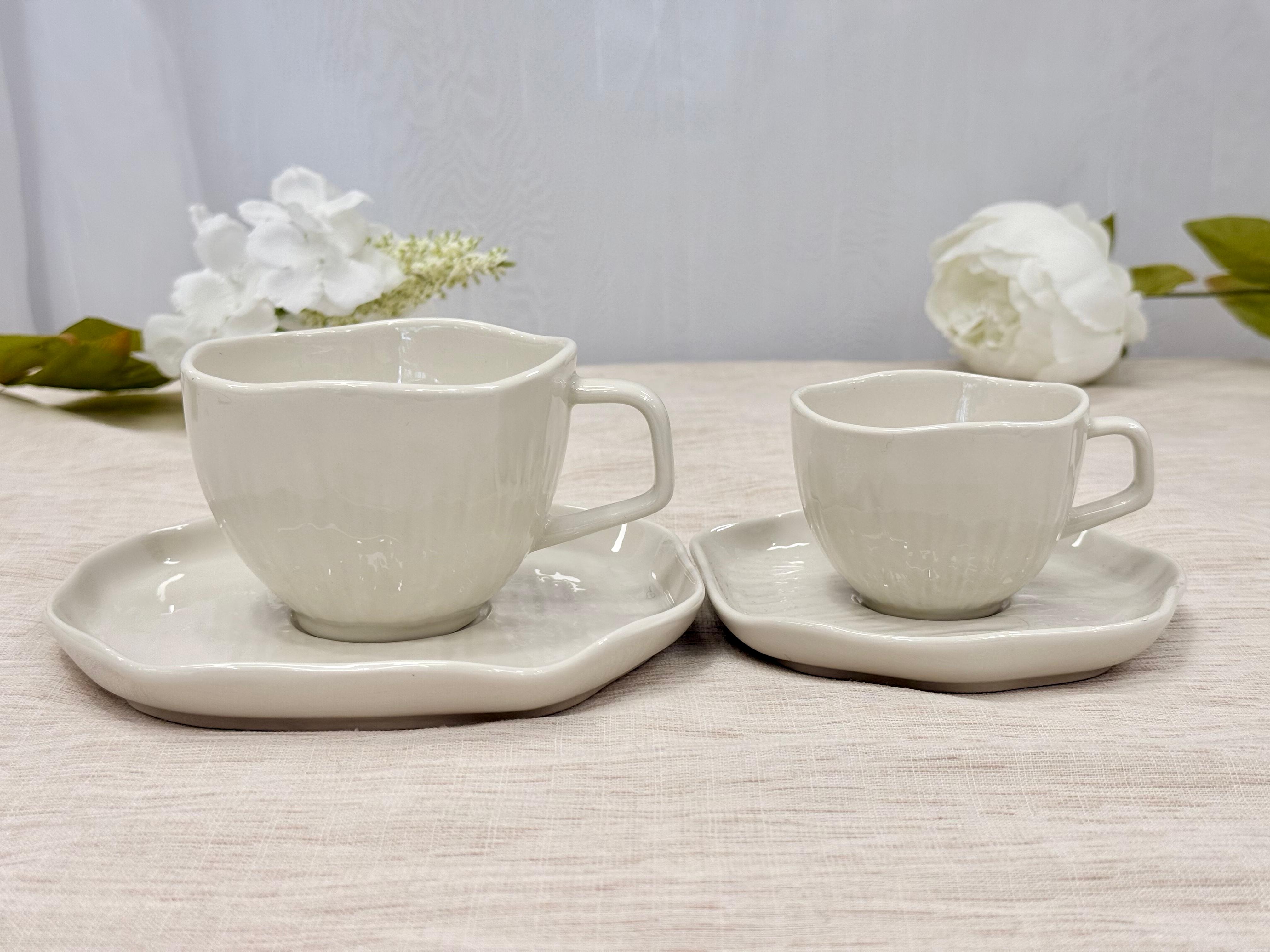 Kadoland Clover Beige Koffiekopjesset voor 6 personen, 12-delig | Groot formaat - 200 ml