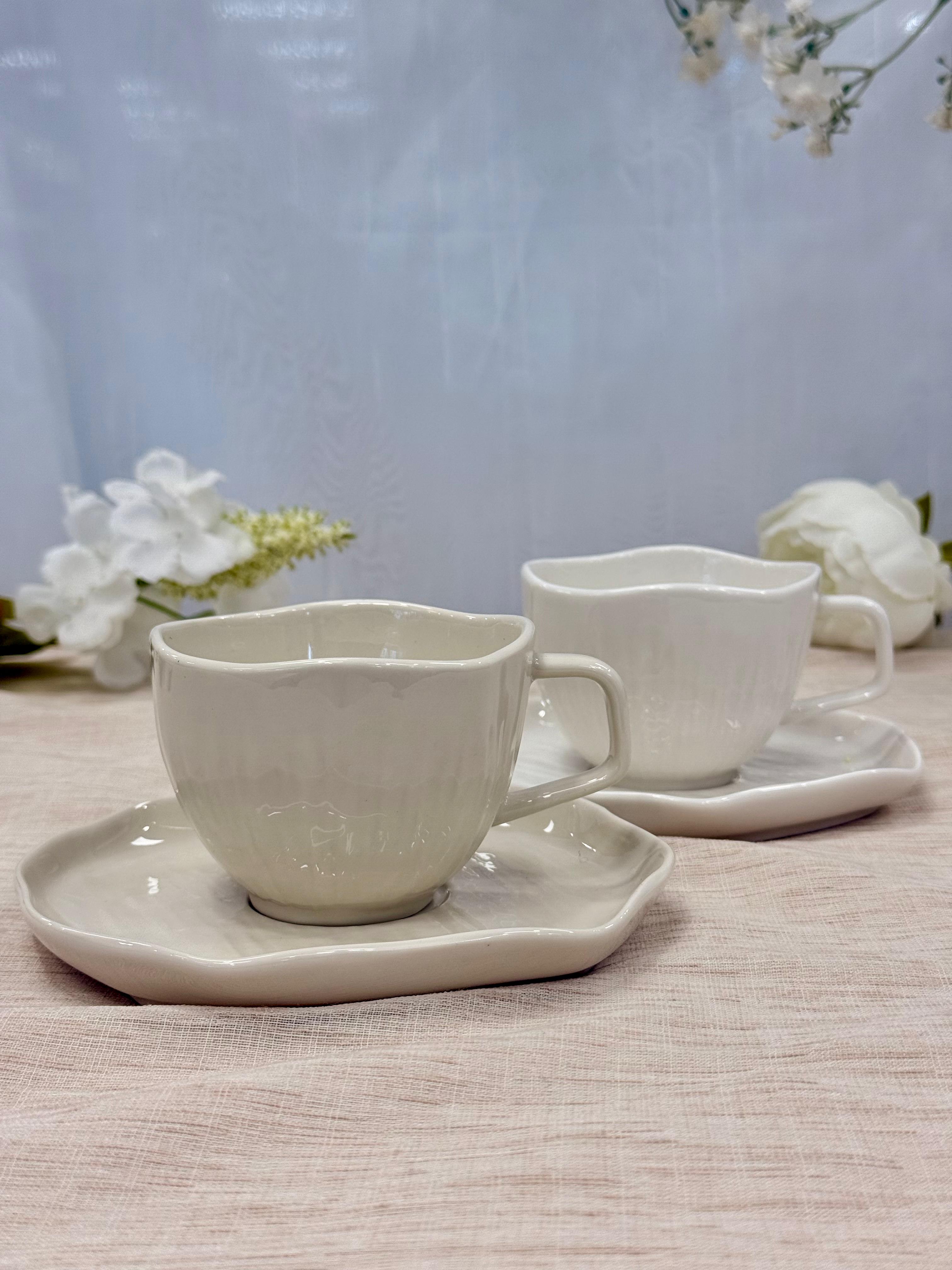 Kadoland Clover Beige Koffiekopjesset voor 6 personen, 12-delig | Groot formaat - 200 ml