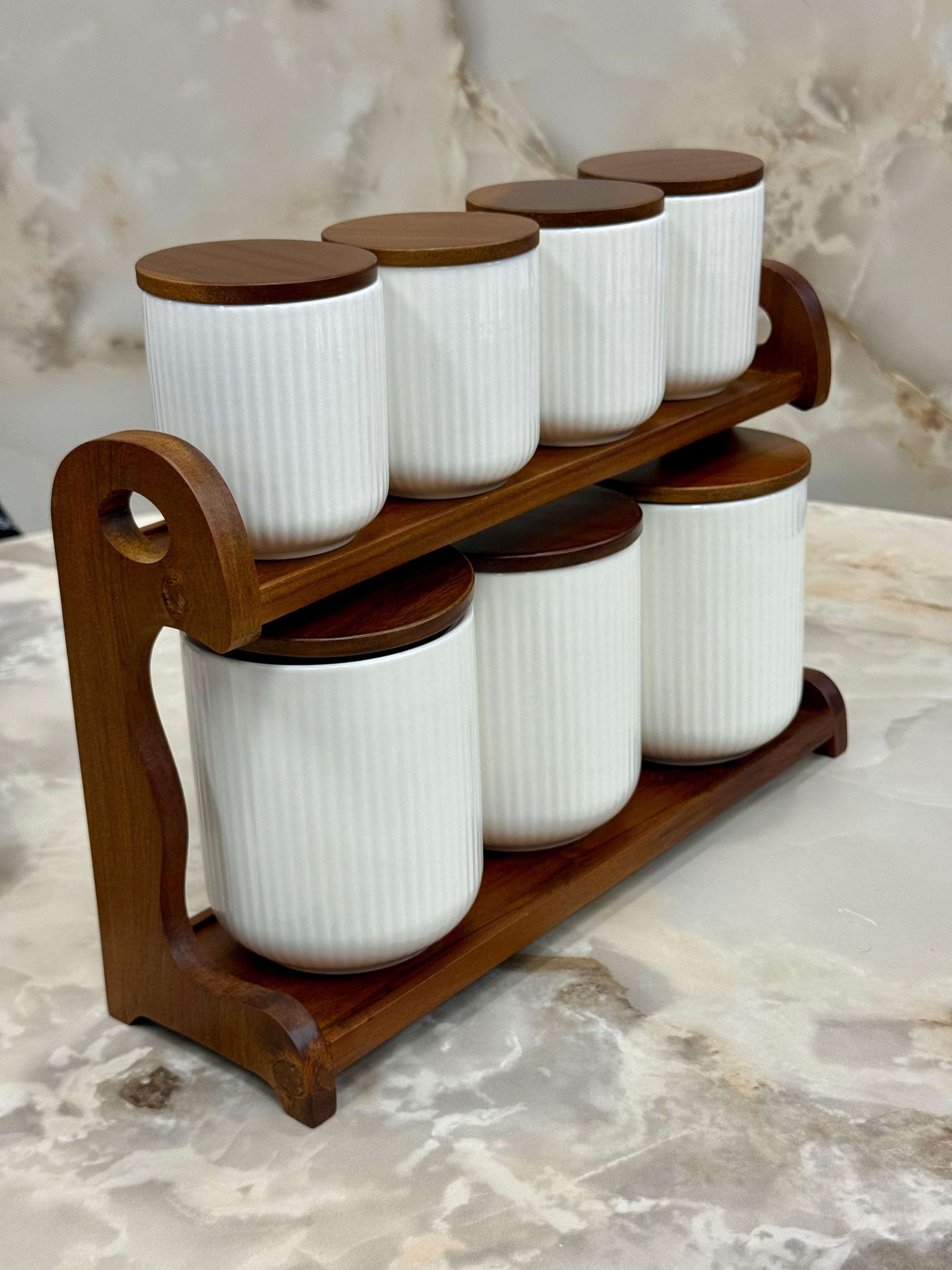 Lot de 8 pots à épices sur socle en bois Bavary