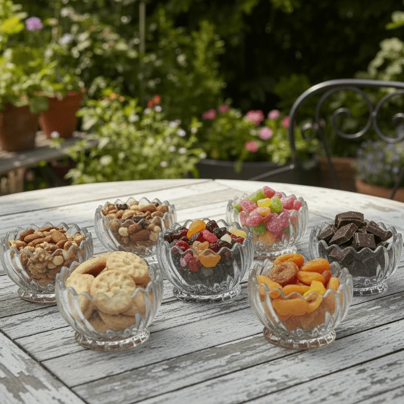 Kadoland-set van 6 glazen schaaltjes met spiraalvormig ontwerp voor zoetigheden en snacks