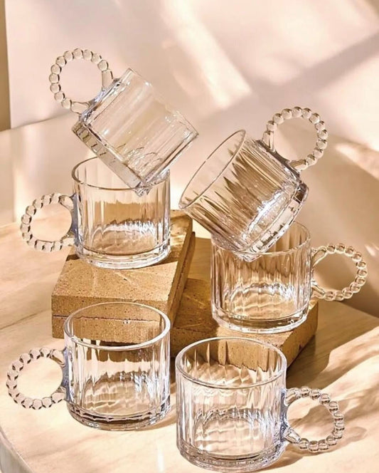 Pearl Handle Glazen Boncuklu Kulp Mini Bardak / 6 Pcs.