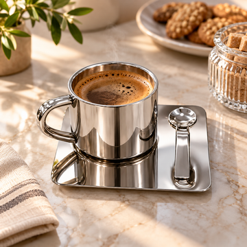 Bavary 3 Parçalı Kahve Fincanı Seti | Paslanmaz Çelik 170 ml