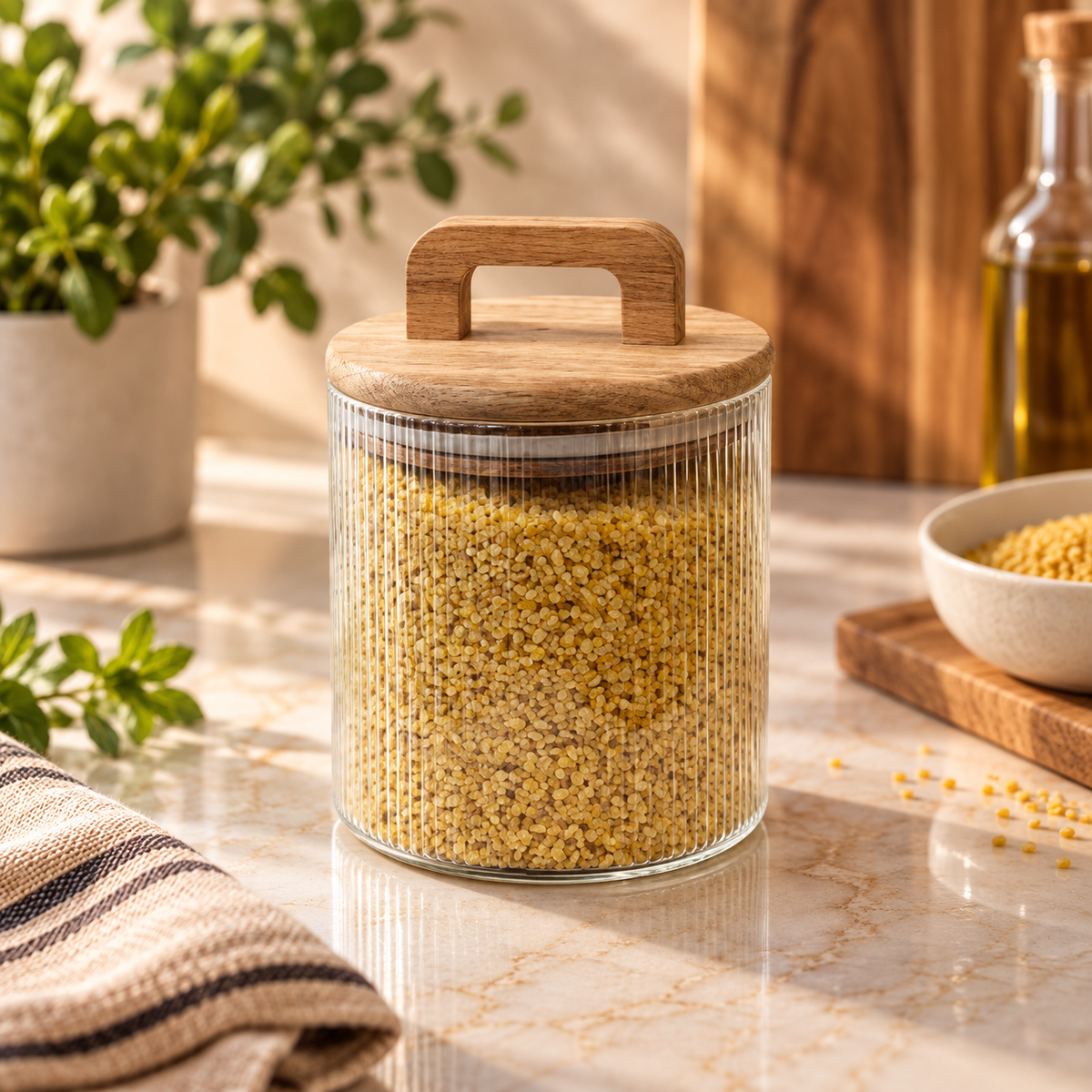 Bavary Space borosilicaatglas potje met bamboe deksel, klein formaat