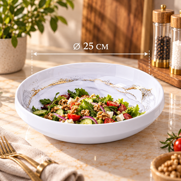 Bricard Melamin Salata Servis Kasesi | Beyaz Mermer Ø25 CM