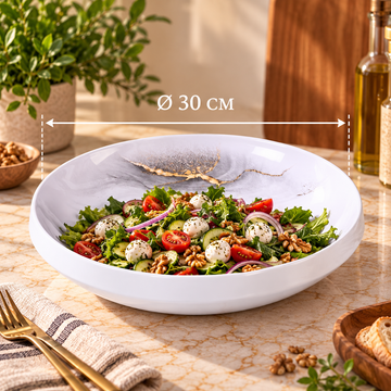 Bricard Melamin Salata Servis Kasesi | Beyaz Mermer Ø30 CM
