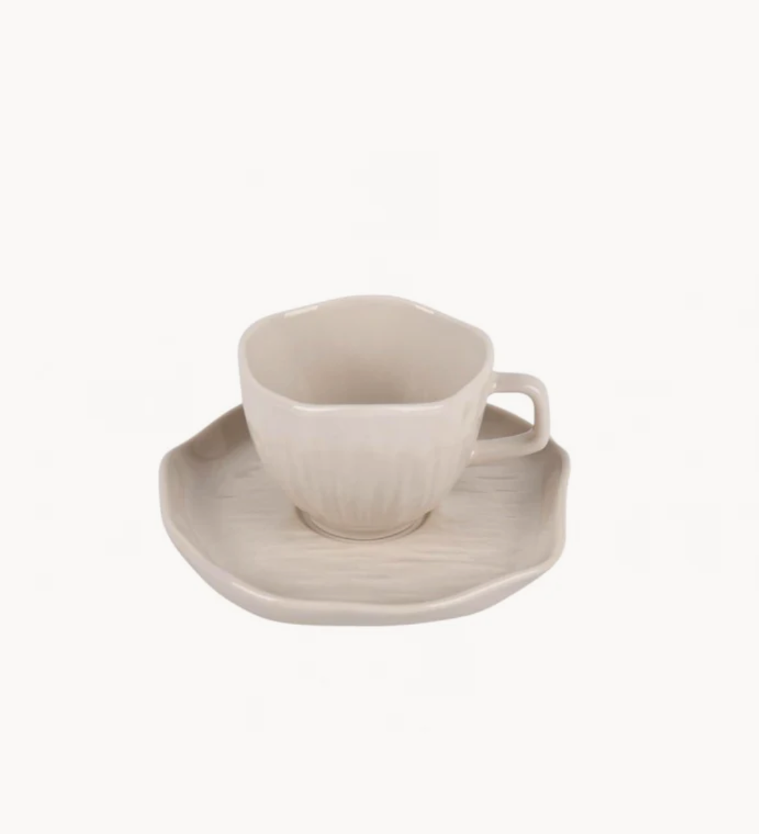 Kadoland Clover Beige Koffiekopjesset voor 6 personen, 12-delig | Groot formaat - 200 ml