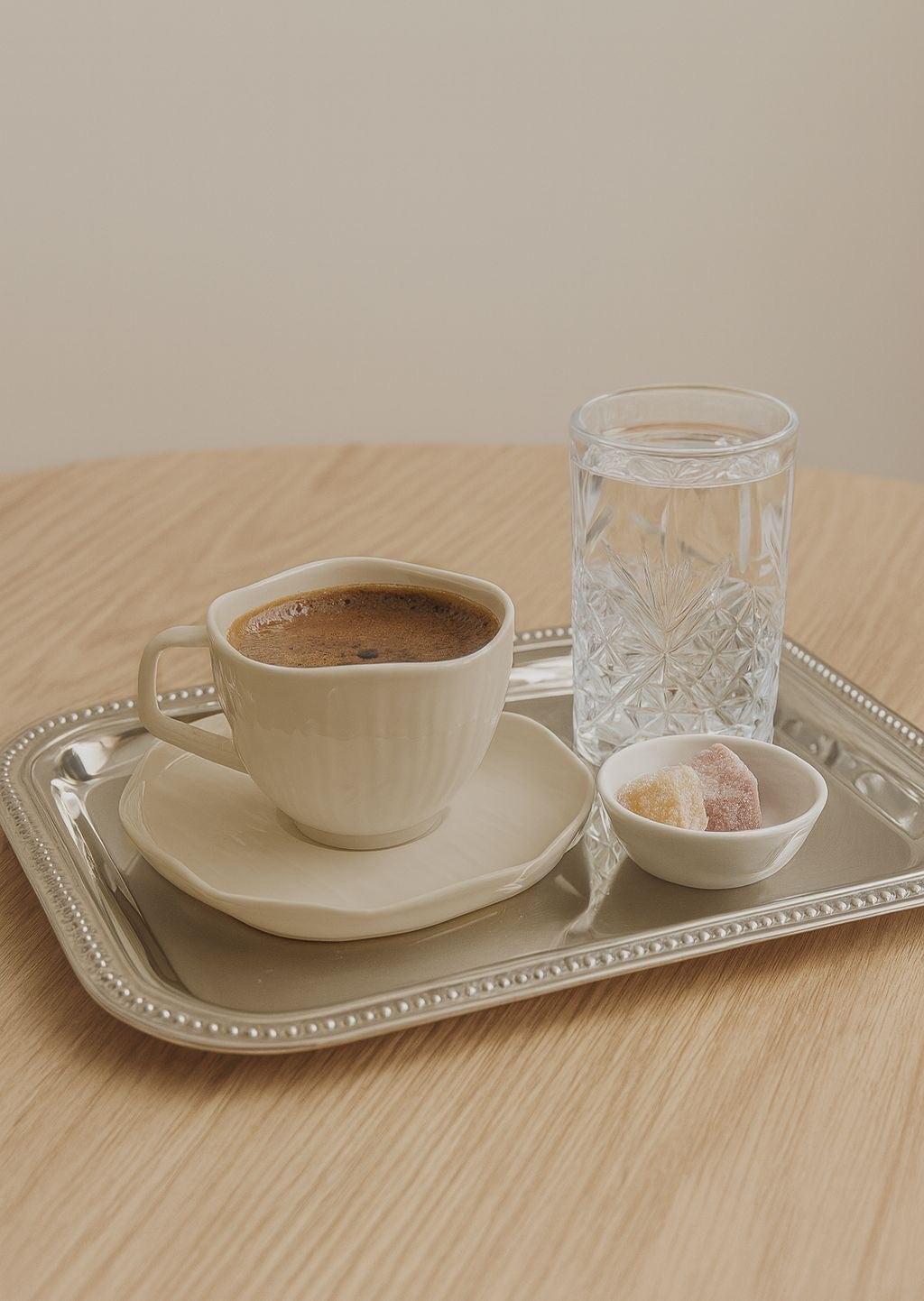 Kadoland Clover Beige Koffiekopjesset voor 6 personen, 12-delig | Groot formaat - 200 ml