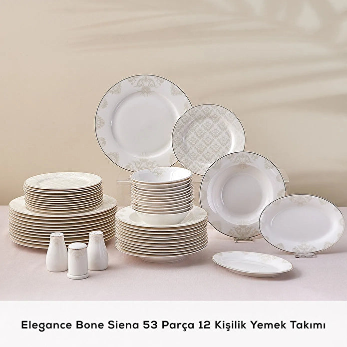 Karaca Elegance Bone Siena 53-teiliges Geschirrset für 12 Personen, Gold