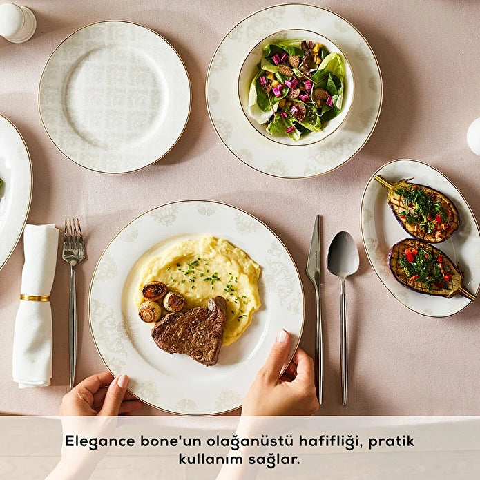 Karaca Elegance Bone Siena 53-teiliges Geschirrset für 12 Personen, Gold